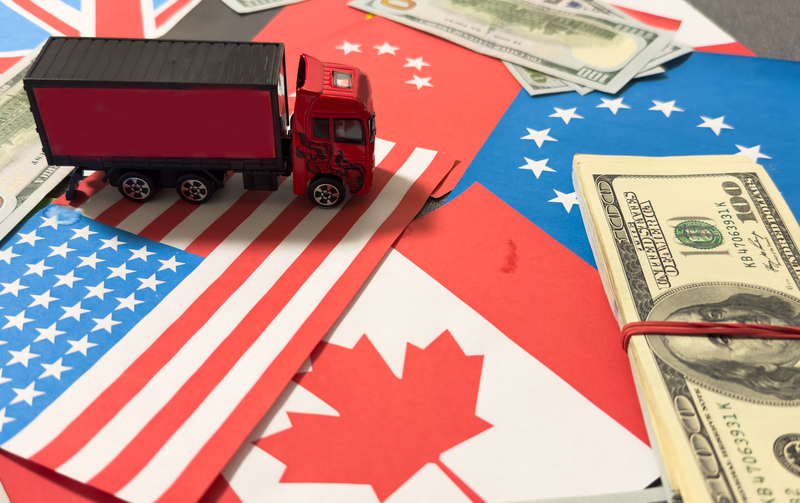 Truck at the border crossing paying tariffs