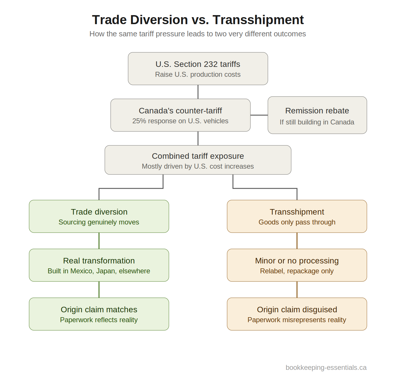 Infographic of Trade Diversion vs Transshipment